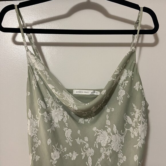 Altar’d State Raquel Floral Satin Midi Dress - Green, Size L - Picture 4 of 8